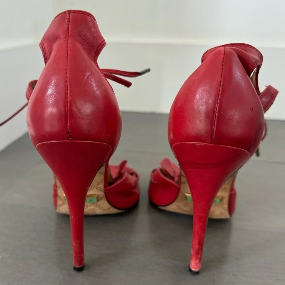 LAMB Leather Red Flower Heels - Picture 4 of 5